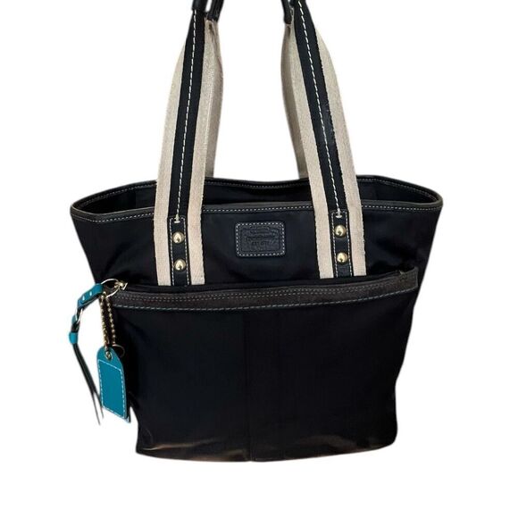 Coach Black Hampton Canvas Leather & Suede Tote Vintage Y2K - Picture 1 of 10